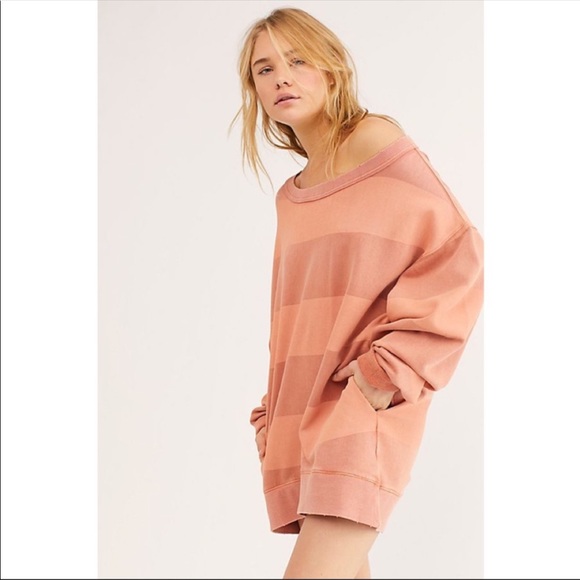 Free People OTS Striped Peachy Nevermind Pullover Sweatshirt Tunic - Picture 7 of 7